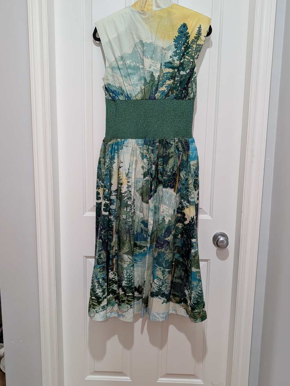 Anthropologie Tommie Green and Blue Printed Midi Dress with Smocked Waist - Picture 6 of 6